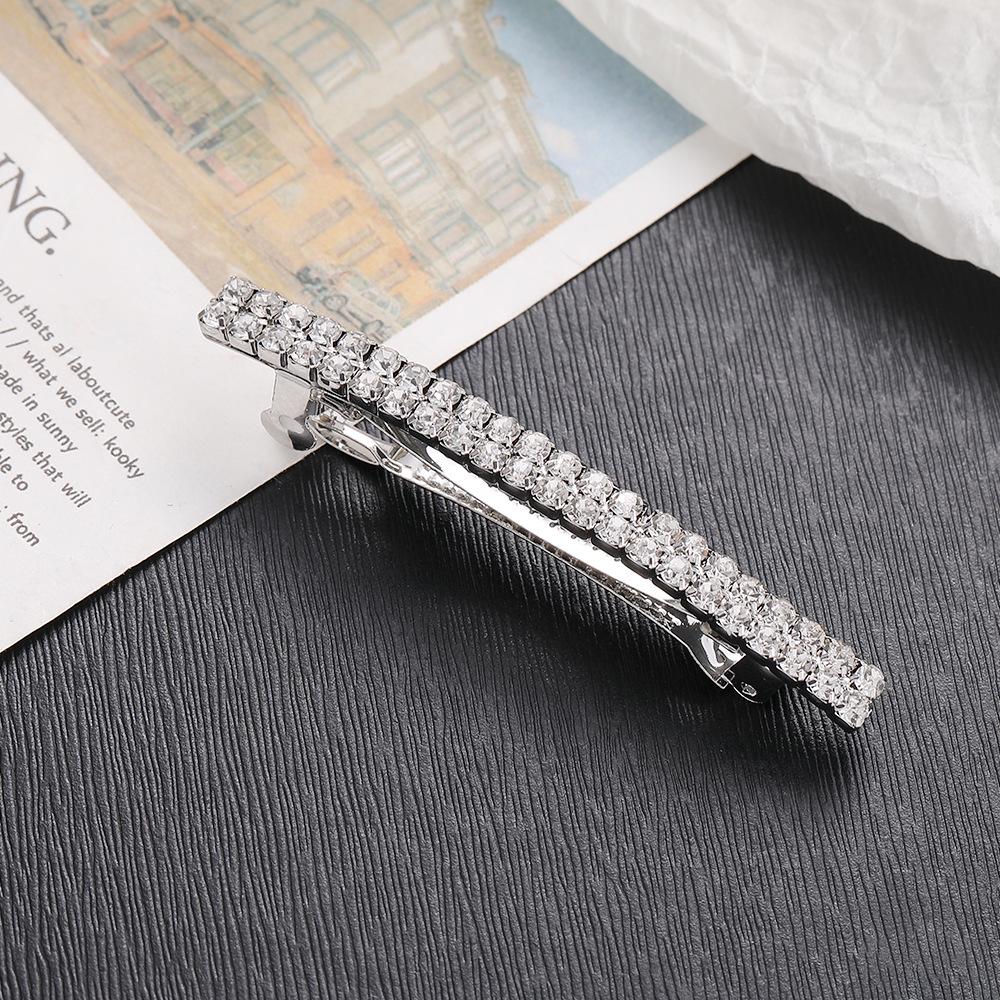

Корейские аксессуары для волос со стразами: Модная двухрядная заколка-пружинка «утконос» серебряный
