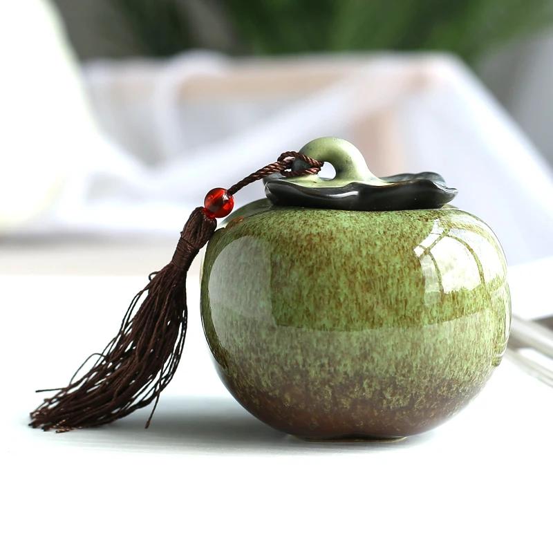 Chinese-style Ceramic Simulation Persimmon Tea Cans Household Portable Mini Cans Gradient Color Tin Foil Sealed Storage Cans