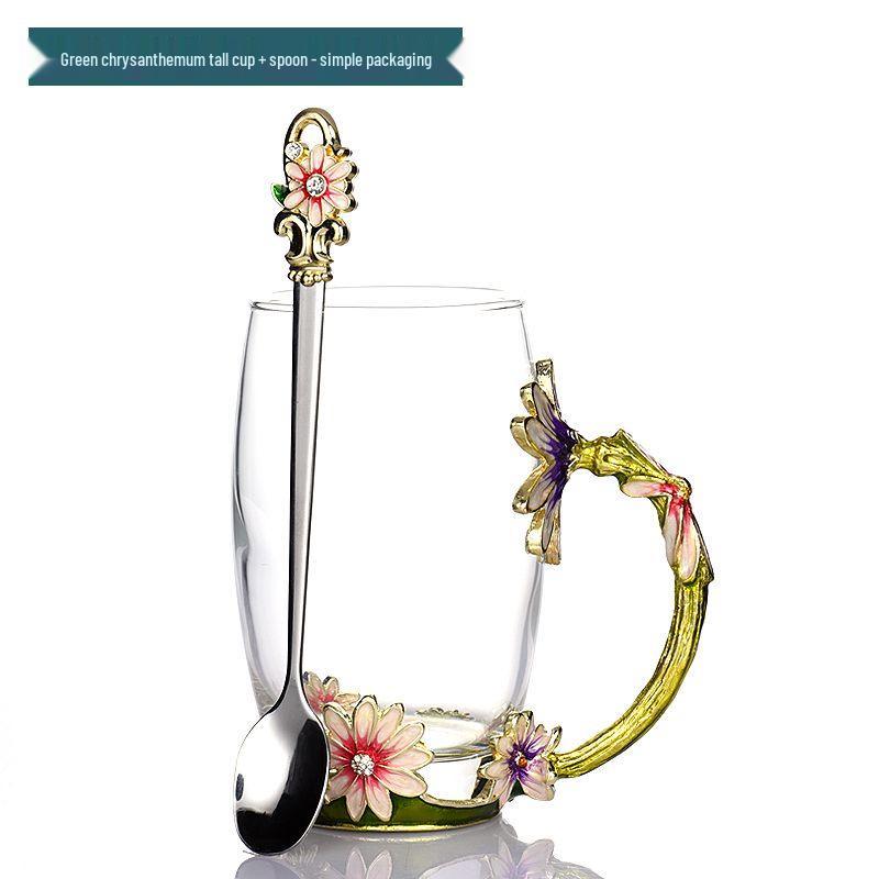 Daisy Enamel Flower Tea Cup - Heat-Resistant Crystal Glass for Home, Office, or Festival Gift