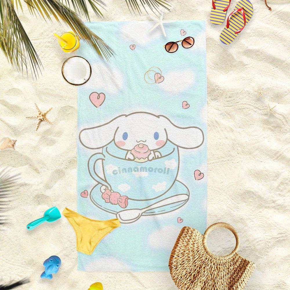 1pc Sanrio Cinnamoroll Beach Towel - Polyester 2D Print Cloud & Heart Design, Quick-Dry & Lightweight for Swimming, Camping