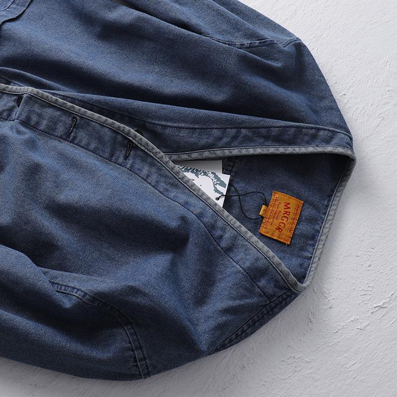 Men's Trendy Japanese Retro Washed Cotton Denim Jacket - Collarless Workwear Style