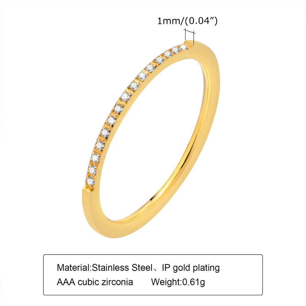 New In Fashion Minimalist Metal CZ Stone Rings for Women,Anti Allergy Stainless Steel Full Light Set Colored cubic zirconia Ring