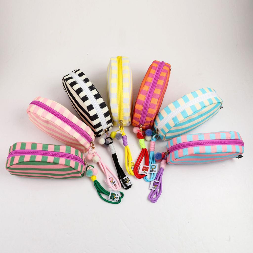 New Fashion Canvas Striped Women's Makeup Bag Portable Zipper Makeup Travel Organizer Women's Washbag