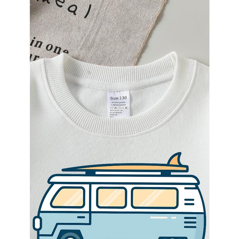 European sizes Van Surfboard Adventure Road Trip Girls' Crew Neck Fashion Sweatshirt, Autumn Winter Western Top, Long Sleeved Casual.
