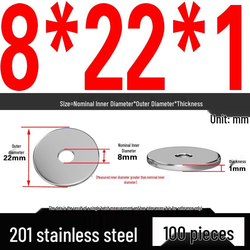 201 Stainless Steel Flat Washer Shim, GB97, Sizes M3 to M30
