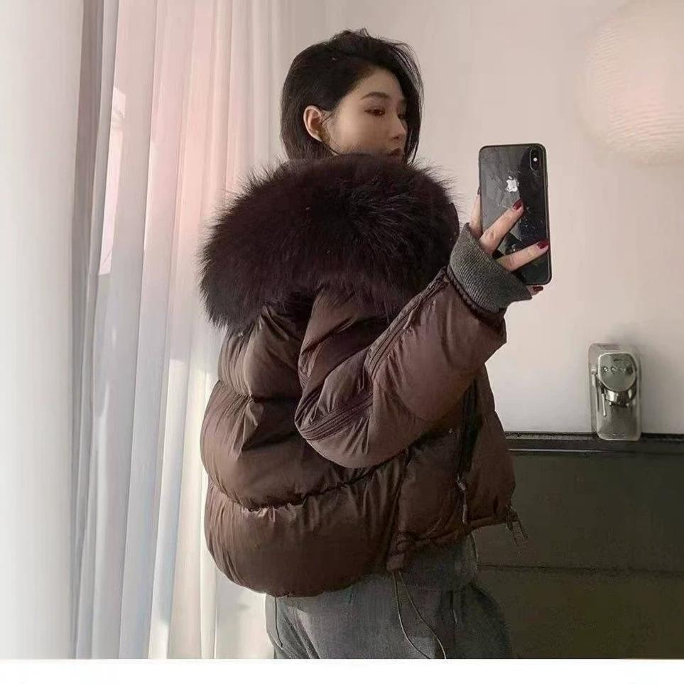 New natural raccoon real fur collar white duck down jacket women's short thickened warm fashion jacket