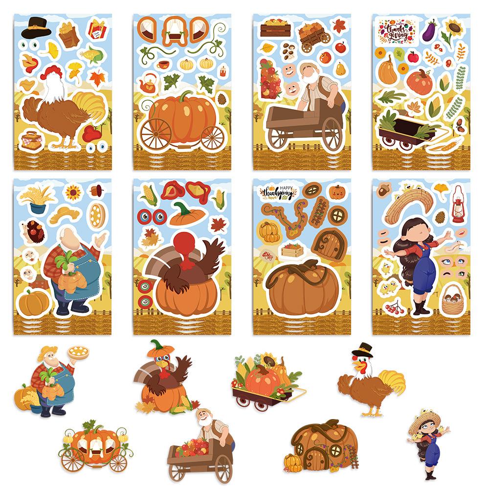 8 Cartoon Thanksgiving Autumn Harvest Collage Hands-on DIY Handbook Mobile Phone Case Notebook Decoration Waterproof Stickers