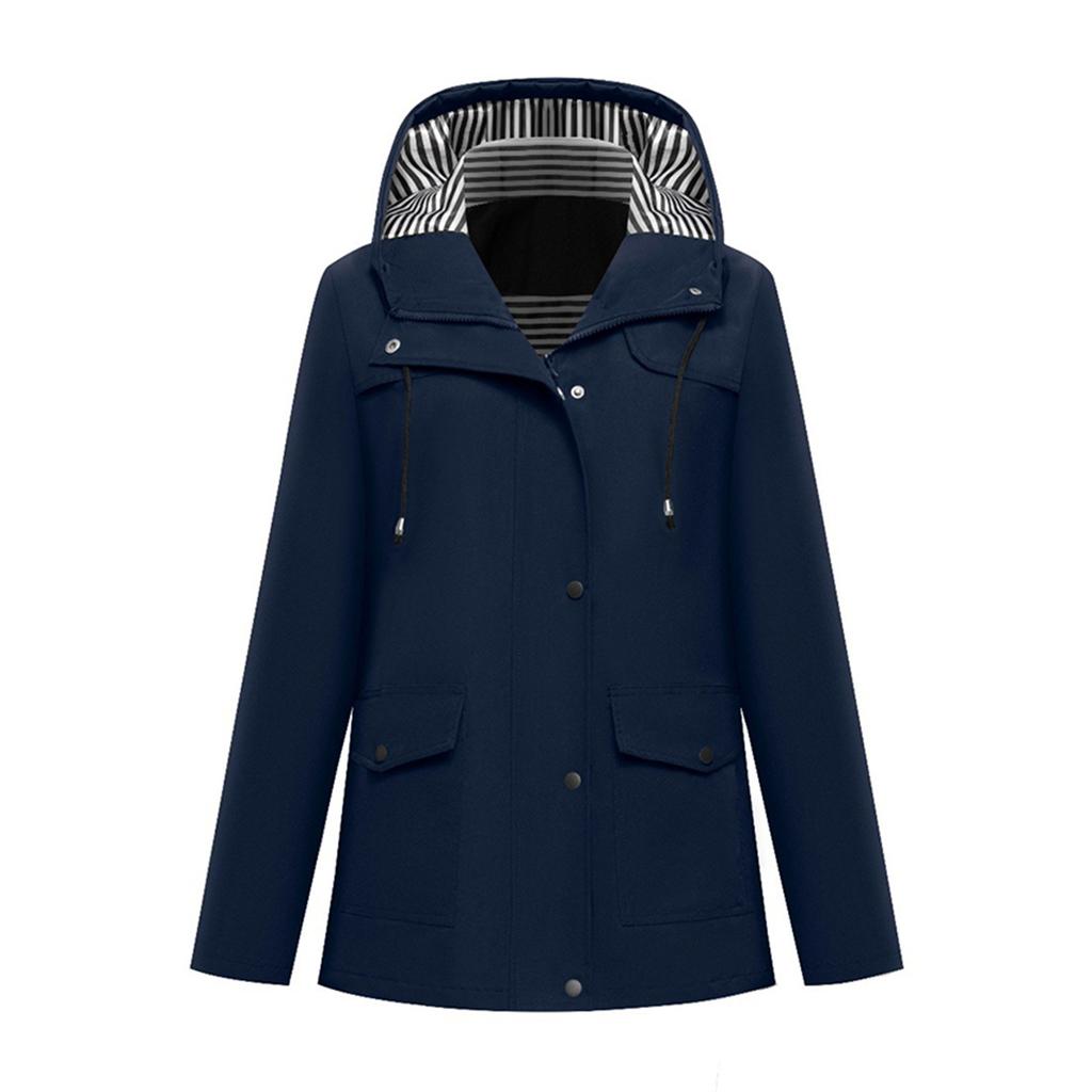 Women's Fashionable Solid Color Long Sleeved Hooded Pocket Outdoor Hiking Suit Waterproof Jacket