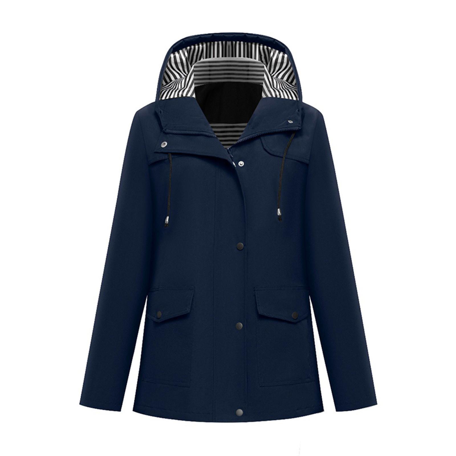 

Женский модный однотонный костюм для активного отдыха с капюшоном и карманами, с длинными рукавами, водонепроницаемая куртка S тёмно-синий