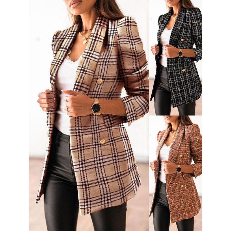 

Wish Amazon Autumn and Winter Fashion Style Button Fashion Hot Long Sleeves Double Breasted Suit Collar Print Small Coat Khaki XL