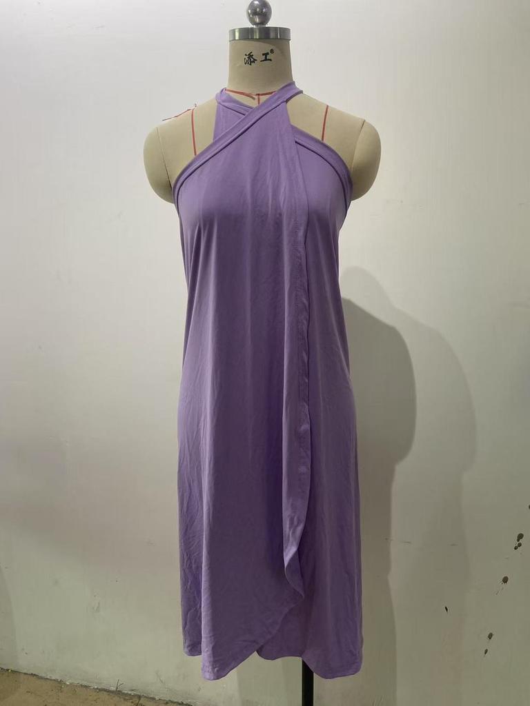 Casual Summer Slip Dress With Tie Neck And Knit Fabric For Women