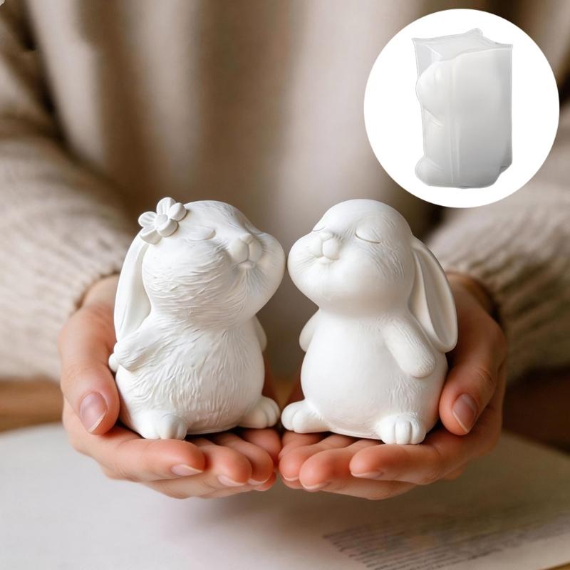 Pack of 2 Ergonomic Candle Mold Crafting Accessories Moulds Rabbits Shape for Resin Creations and Unique Gift Making
