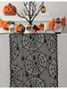 1pc Black Polyester Lace Spider Web Table Runner | American Halloween Party Gift Home Dining Decor, Ghost Festival, Festive Tabletop Accessory
