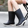 Women Mid-Calf Fashion Waterproof Rain Boots with Jelly Sole, Non-Slip Insulated Rubber Shoes for Outdoor Wear