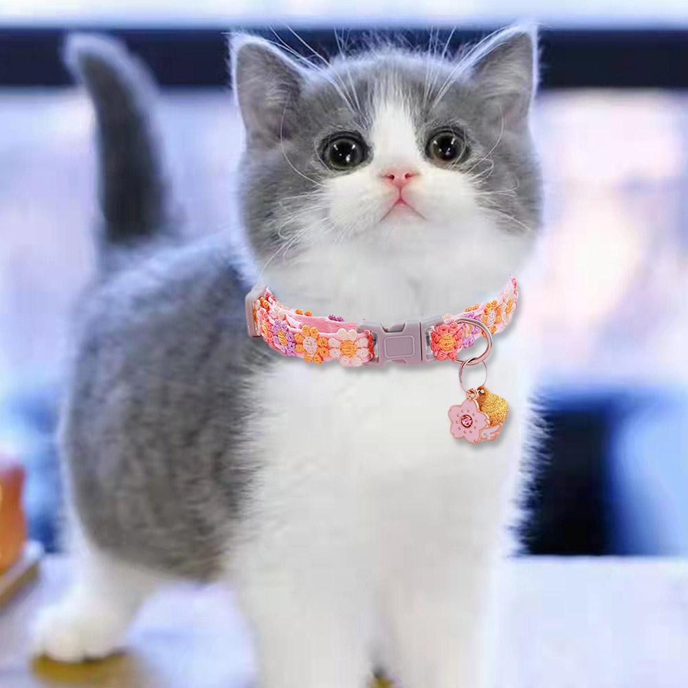 Adjustable Rainbow Lace Flower Cat Collar With Pendant Lace Pet Collar Suitable For Small Cats and Dogs Cat Collar With Bell