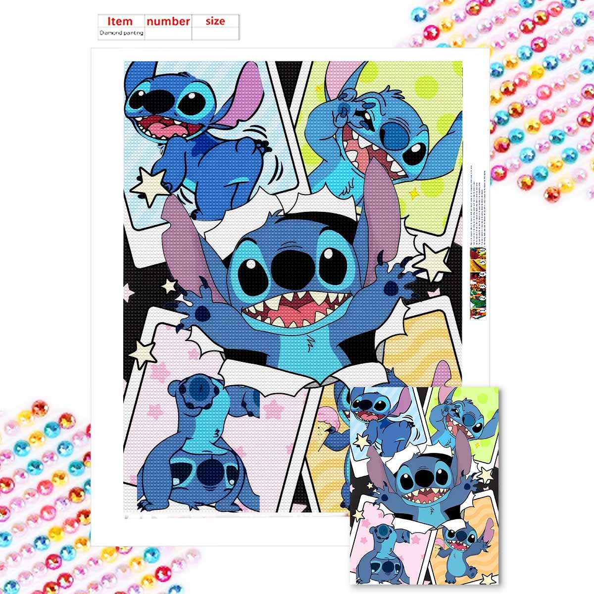 

DIY Diamond Painting The Mischievous Stitch Cross Stitch Kit Mosaic Art Diamond Painting Full Circle Diamond Home Decoration Round 20x30cm