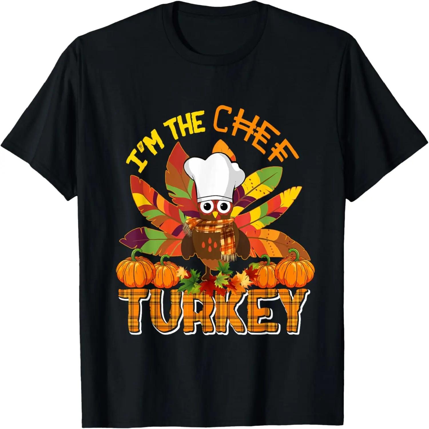 I m The Chef Turkey Thanksgiving Turkey Plaid Fall Pumpkins T-Shirt S чёрный