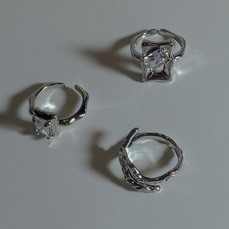 Trendy Geometric Mirror Finish Adjustable Ring Featuring Shimmering Zircon Stones Couples For