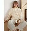 ELLE Women's Cable Knit Round Neck Sweater