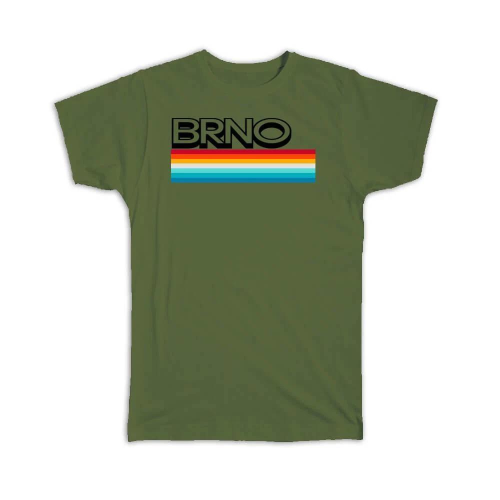 

Gift T-Shirt : Brno Czech Republic City Sign Colorful Rainbow Stripes Eastern XL