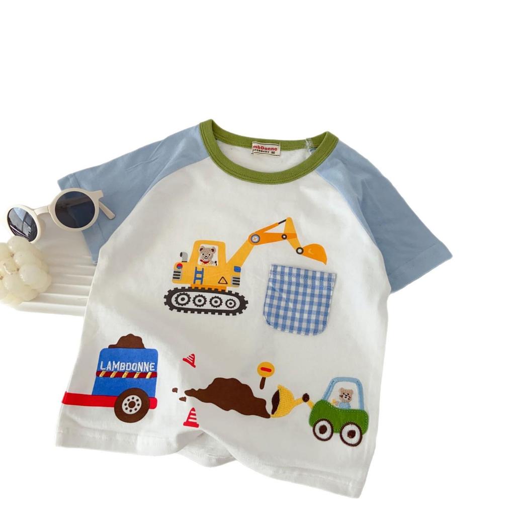 2026 Summer Boys' Cartoon Print Round Neck Short Sleeve T-shirt
