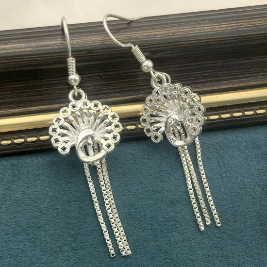 Silver-Plated Brass Ethnic Peacock Tail Tassel Earrings