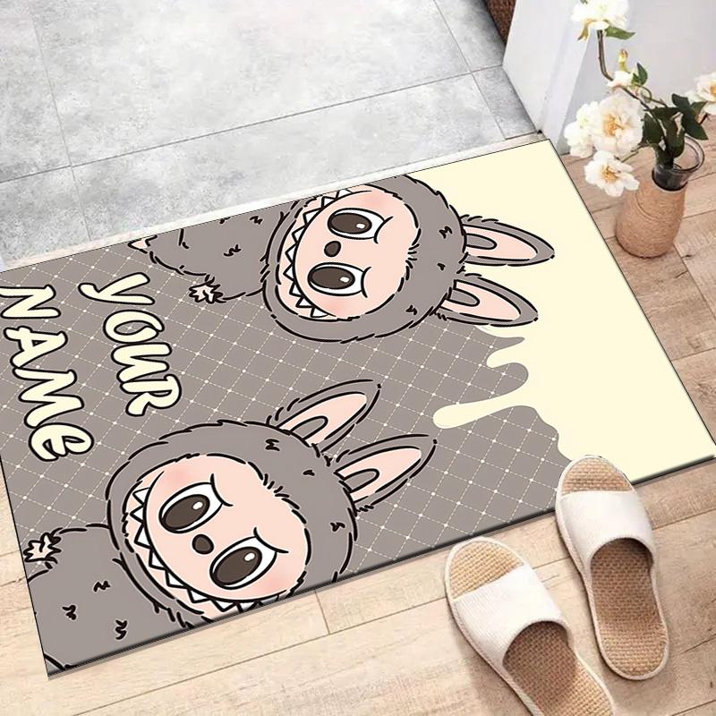 Custom Labubu Mat Personalized Name, Polyester Washable Indoor Entryway Rug, Gift for Christmas, Easter, Thanksgiving Day