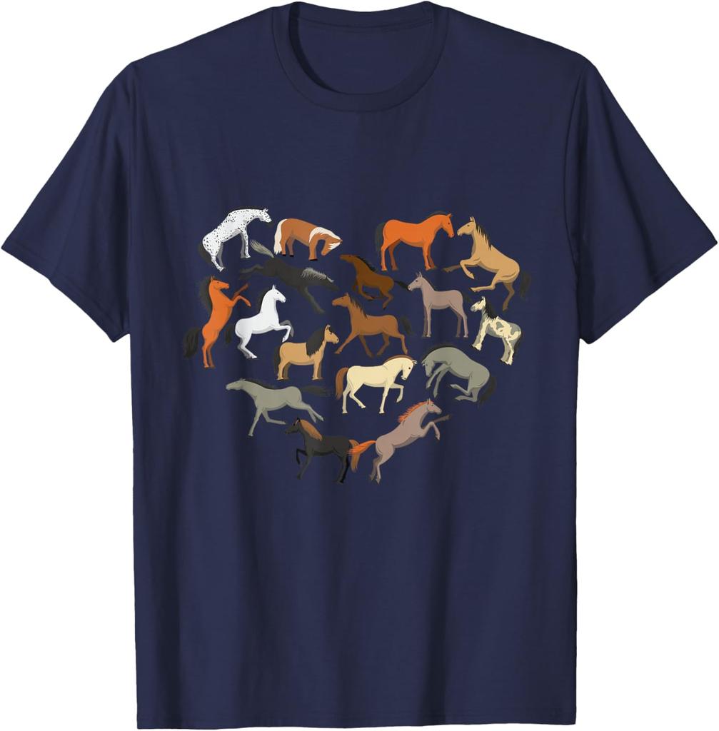 Horse Heart Collage Graphic Tee Horse Lover Farm Rider Casual Short Sleeve T-Shirt Men Women