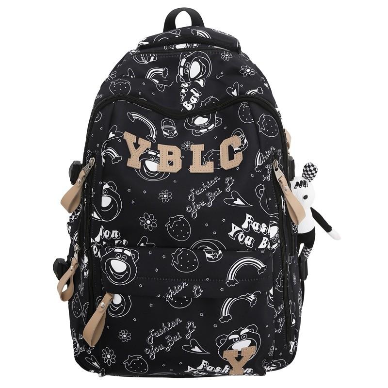 Graffiti Bear Teddy Printed Backpack Large Capacity Travel Bag Schoolbag Student