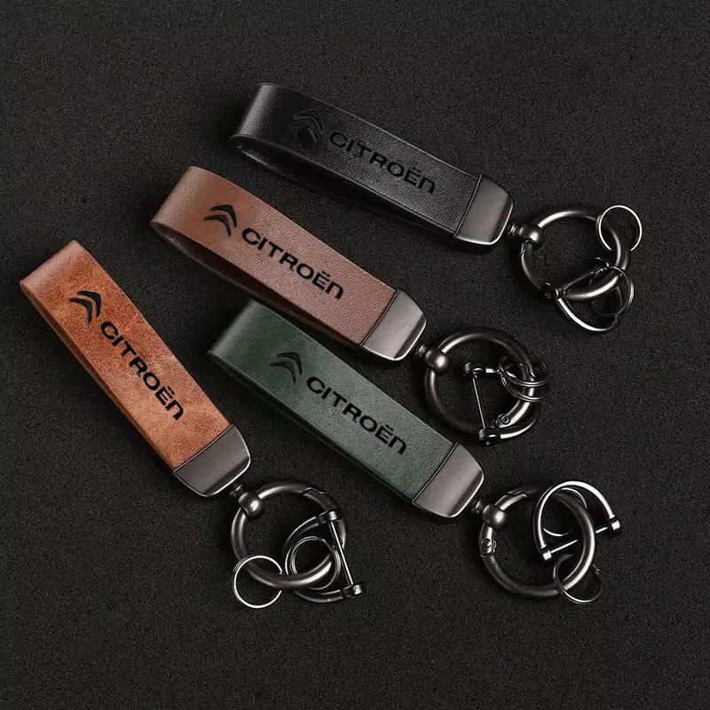 Citroen Logo Car Vintage Leather Keychain Ring Zinc Alloy Chain Key For Citroen C1 DS3 C2 C3 Vts C4 Saxo C4L C5 C6 C8 Xsara