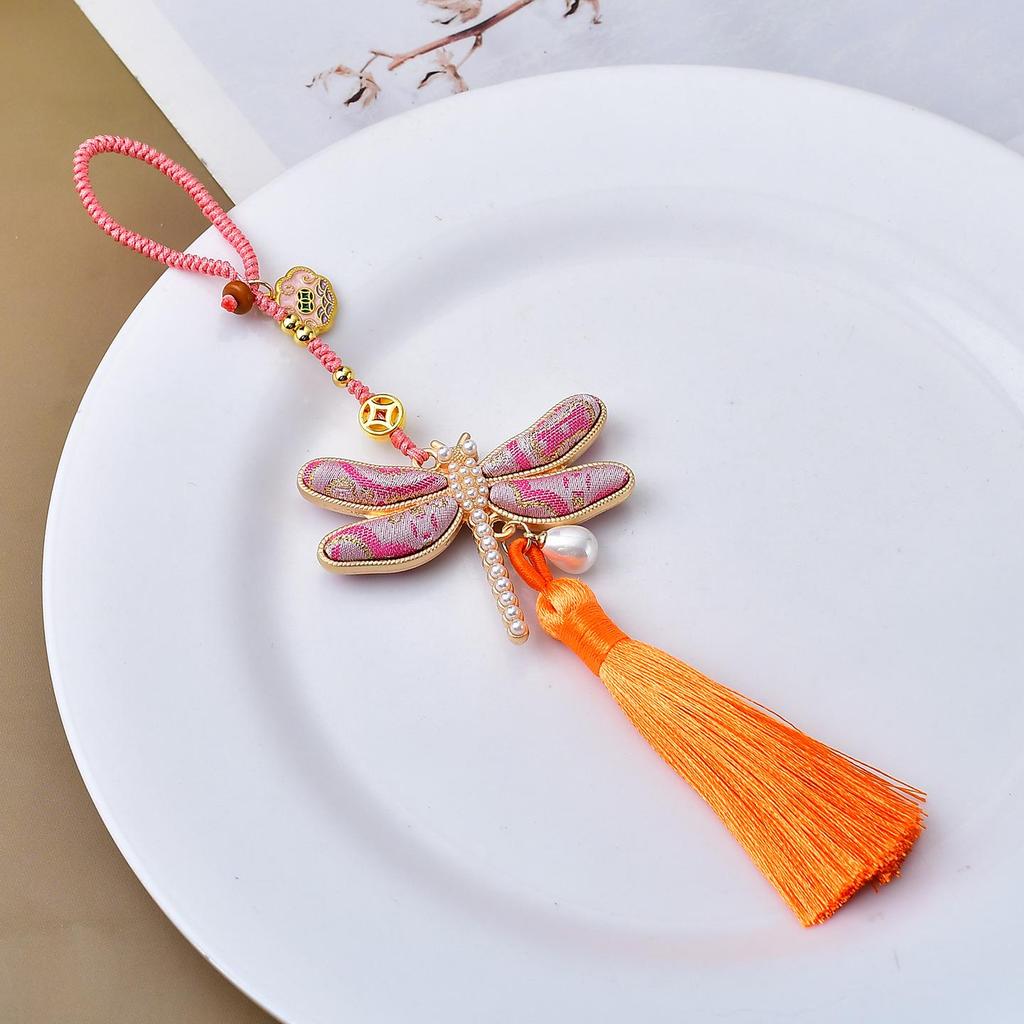 Hand-Woven Song Brocade Dragonfly Bag Charm & Tassel Lanyard