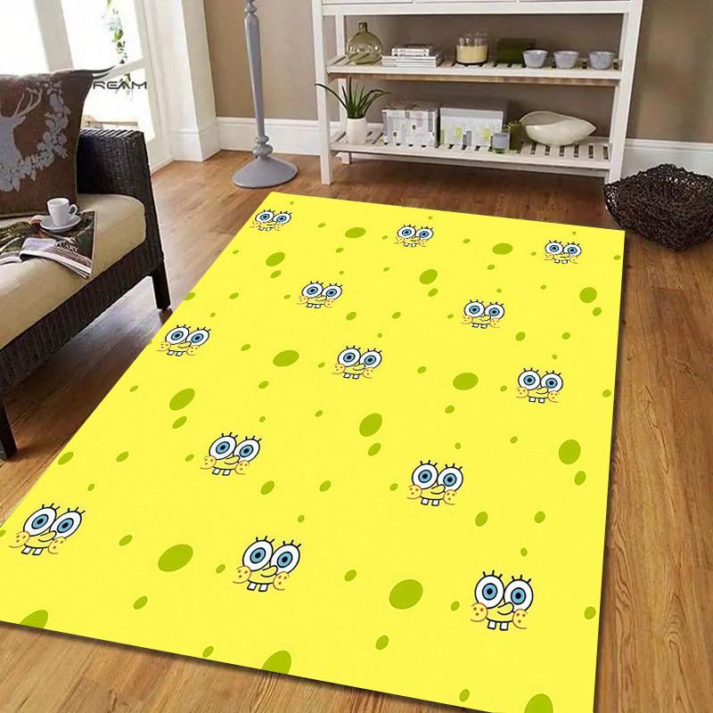 SpongeBob SquarePants Flannel Pattern Square Carpet,Area Rug,Carpet Rug for Living Room Bedroom Sofa Playroom Decor,Non-slip Floor Mat