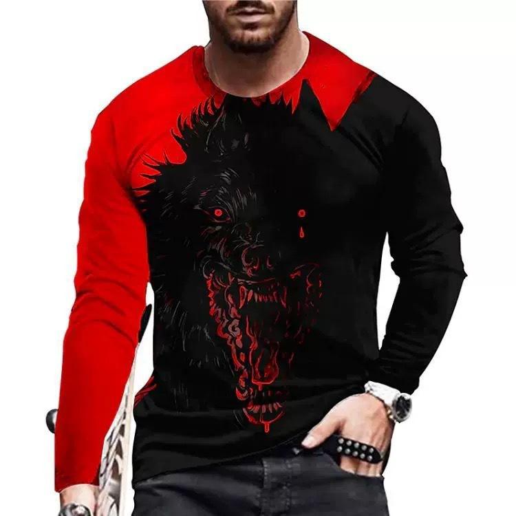 Men Simple T Shirts Sport Wear Spring Autumn Round Neck Long Sleeve Top Men's Plus Size Animal 3d Print T Shirt