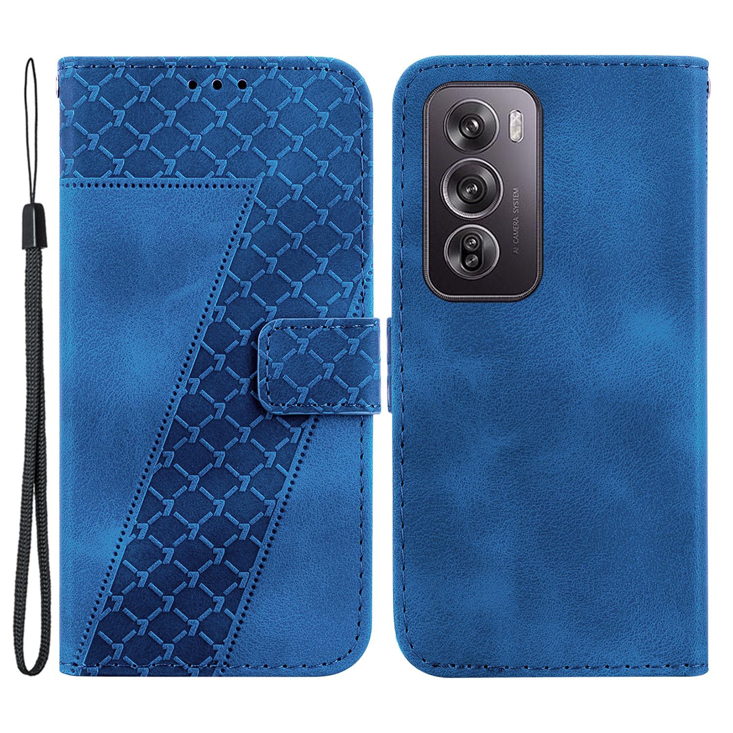 

For Oppo Reno12 Pro 5G (Global) Case Leather Phone Cover 7-Shaped Pattern Imprint Dark Blue