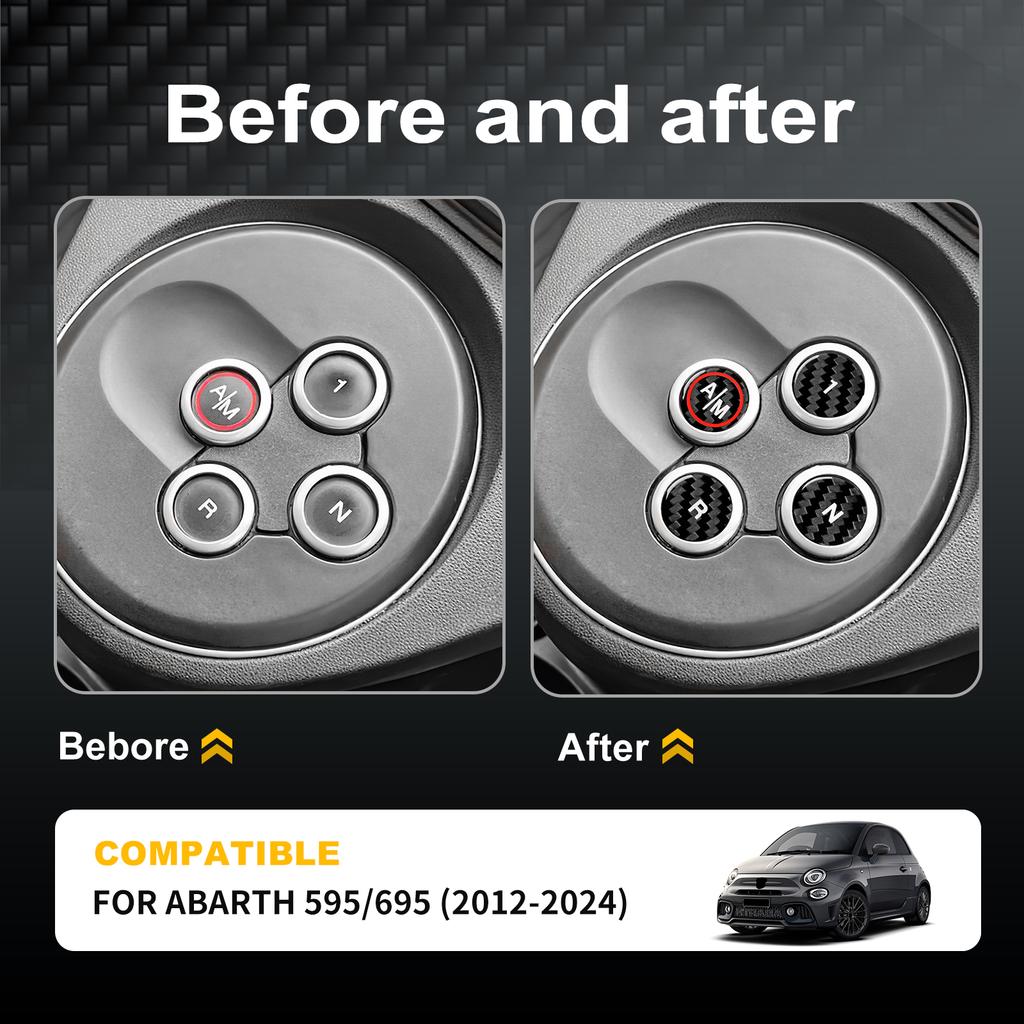Black Hard Carbon Fiber Automatic Gear Shift Button Stickers For Abarth 595 695 2012-2024 Anti-scratch Interior Trim Accessories
