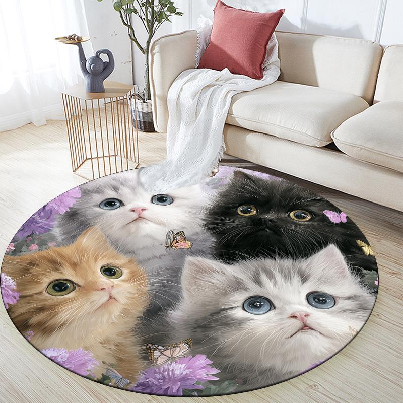 

Purple Calico Cat,Round Area Rug,Carpet Rug for Living Room Bedroom Sofa Playroom Decor,Non-slip Floor Mat 80cmx80cm