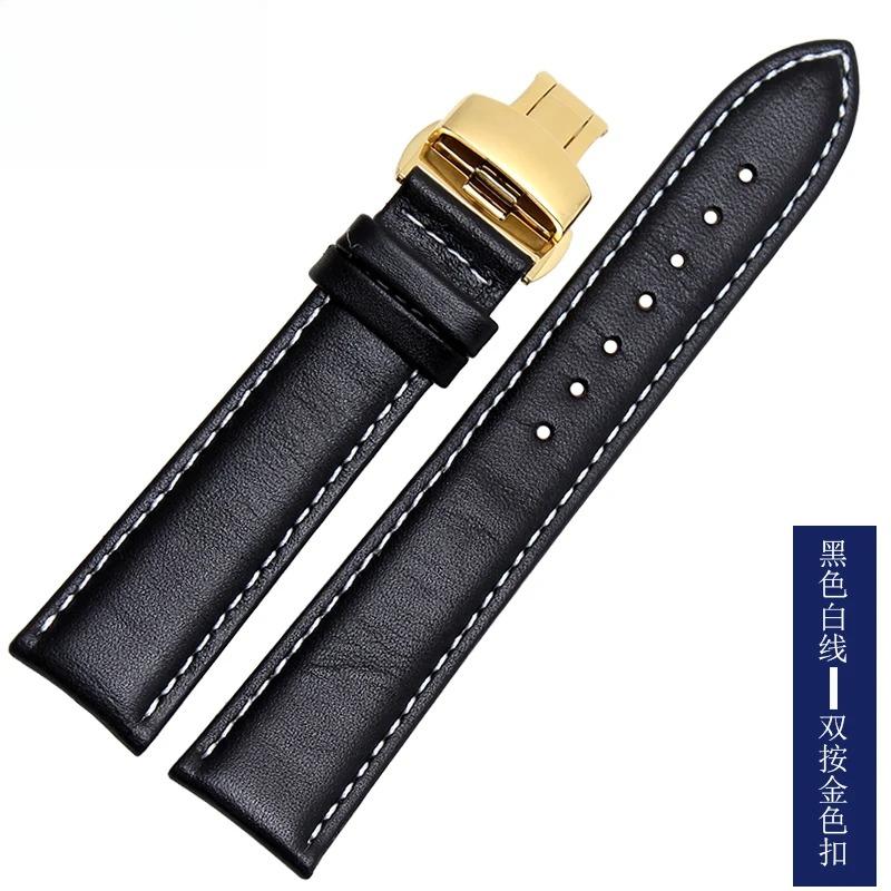 Smooth Genuine Calfskin Leather Watchband 18mm 19mm 20mm 21mm 22mm 23 Soft Straps Automatic Butterfly Buckle Business Watch Band
