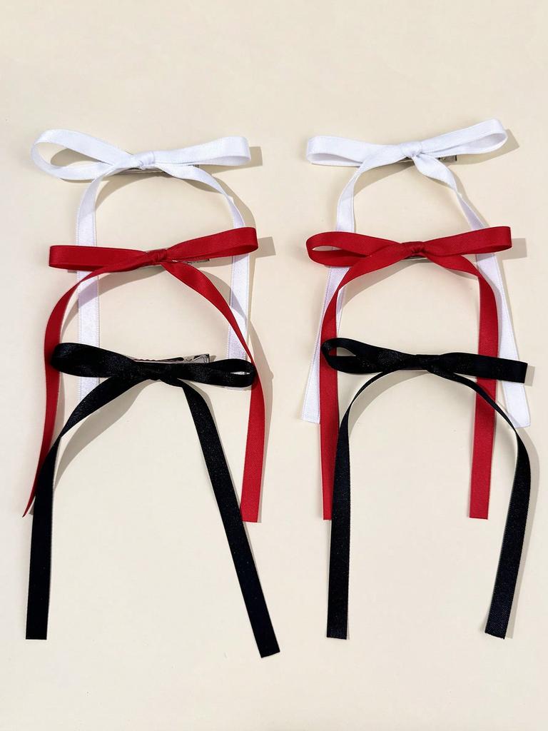 6 pieces music festival solid-colored bow hair clips for women's wedding jewelry, simple and sweet hair accessories
