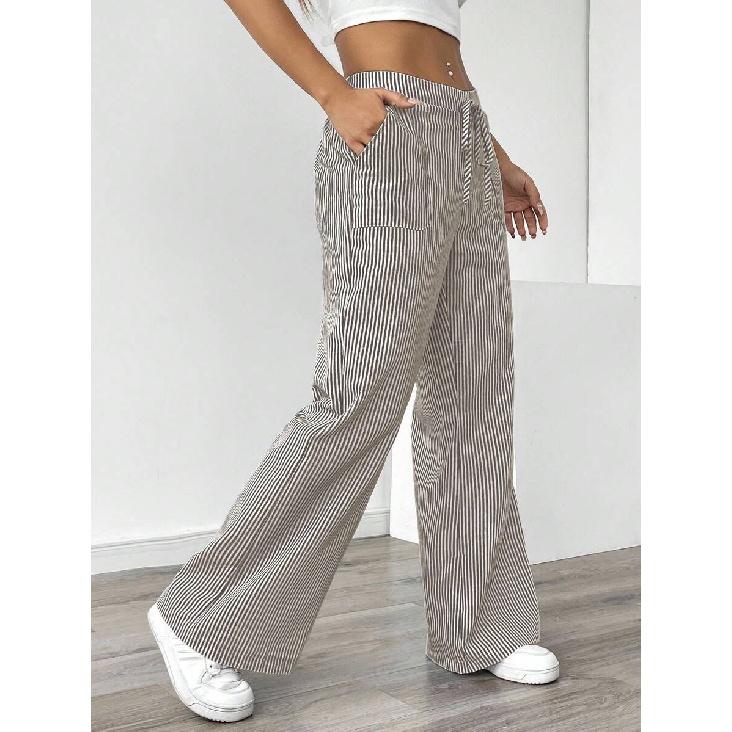 

2026 New Striped Trousers for Women, Fashionable Casual Street Loose Wide-Leg Pants XXL світло-коричневого кольору