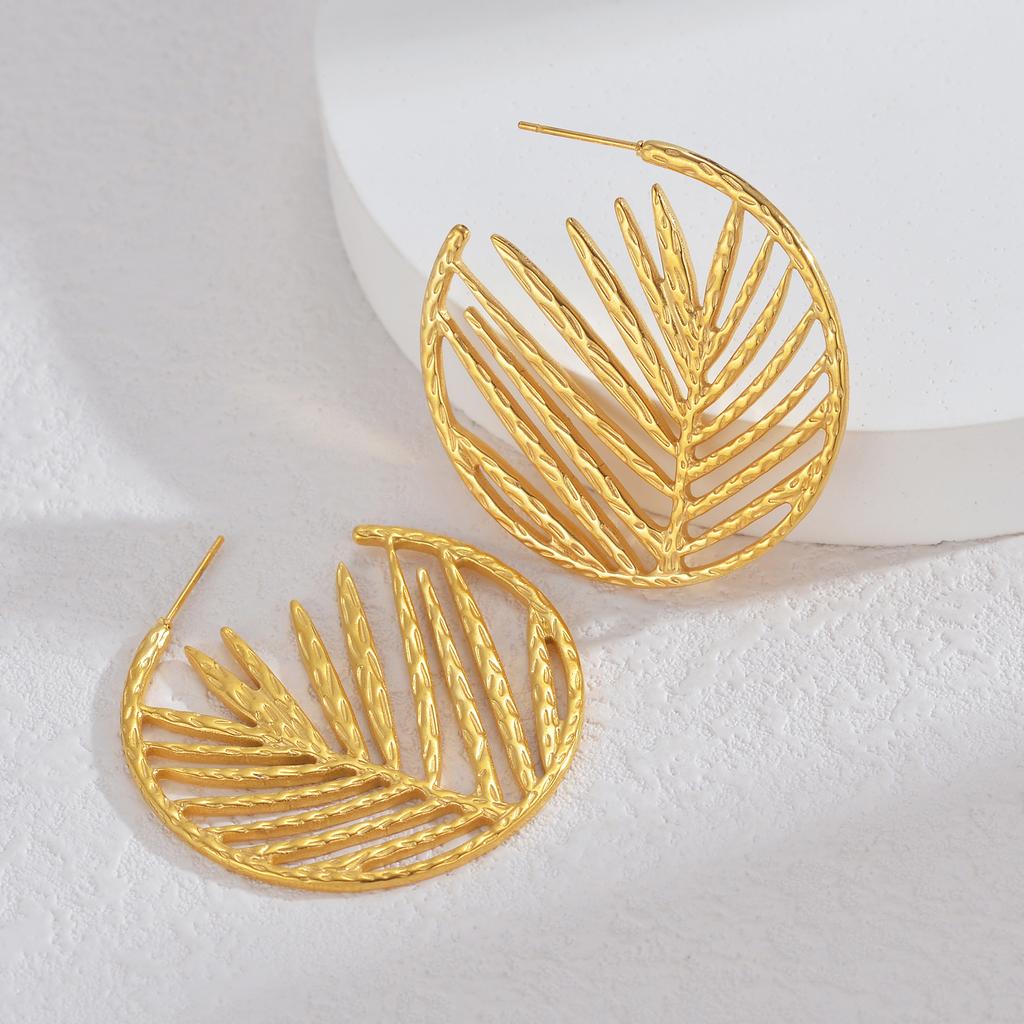 Orecchini da Donna in Acciaio Inossidabile Placcato Oro alla Moda Squisito Design a Foglia di Ginkgo Orecchini Impermeabili con Zirconi Regali Quotidiani per Feste
