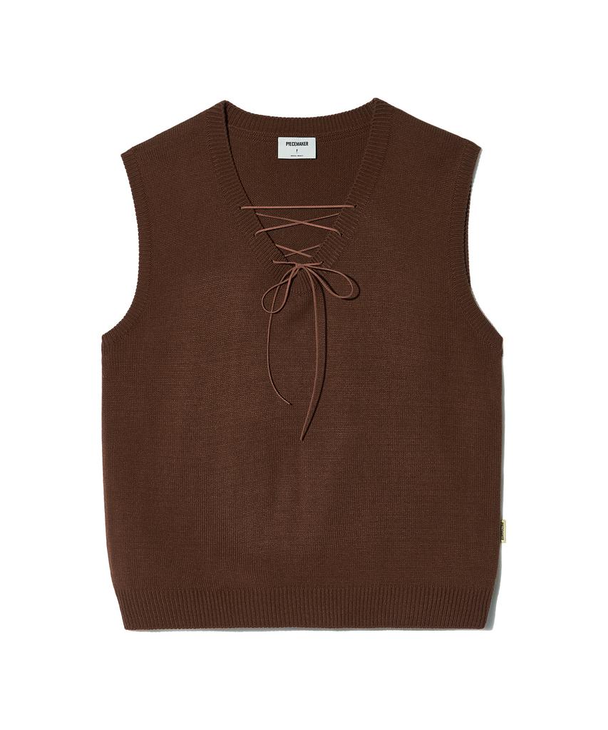 Peace Maker Lace Up Knit Vest (Brown)