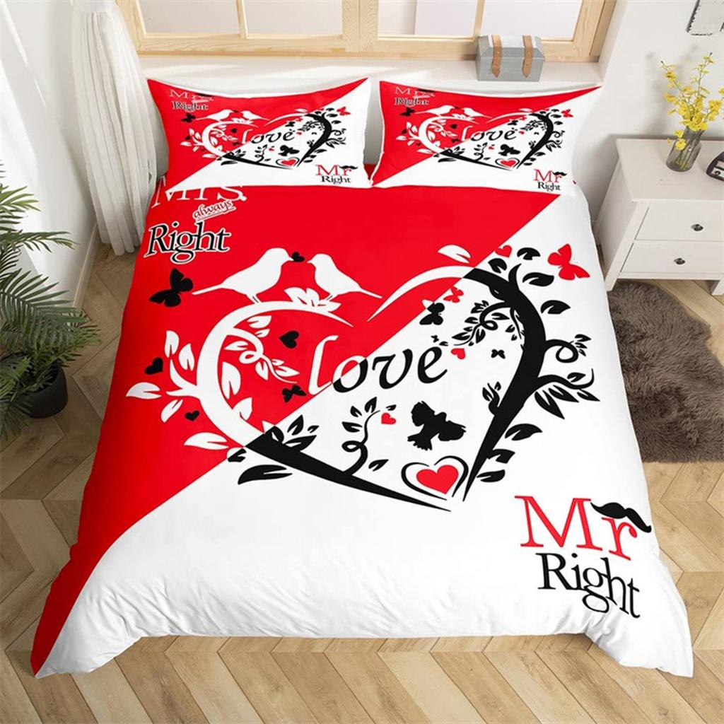 Paar Romantische Hochzeit Herr und Frau Bettbezug Mikrofaser Lustige Zitate Liebesherz Glück Liebesvögel für Valentinstag Erwachsene