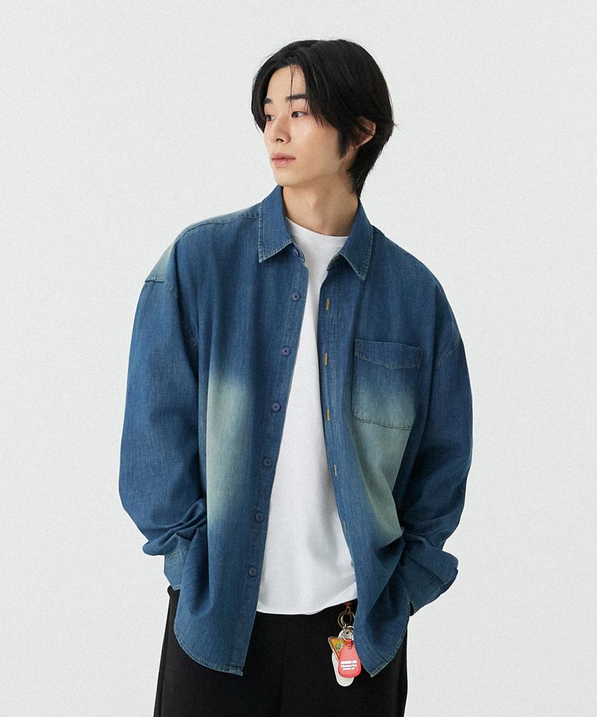 STENDS [M~4Xl] Fade Wash Denim Shirt_Blue