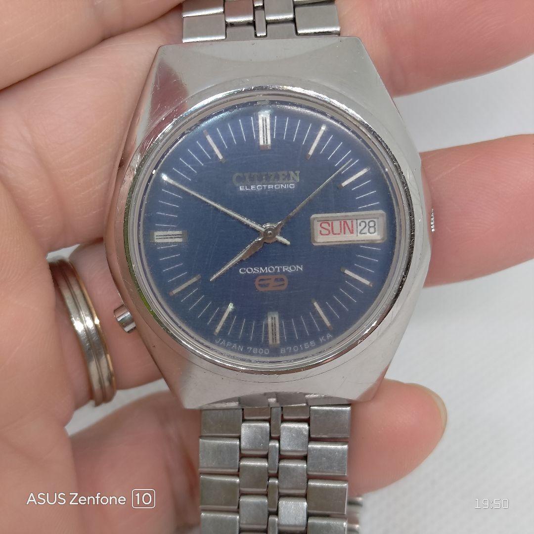 Used CITIZEN Cosmotron Electronic Blue Dial Day Date Working Item