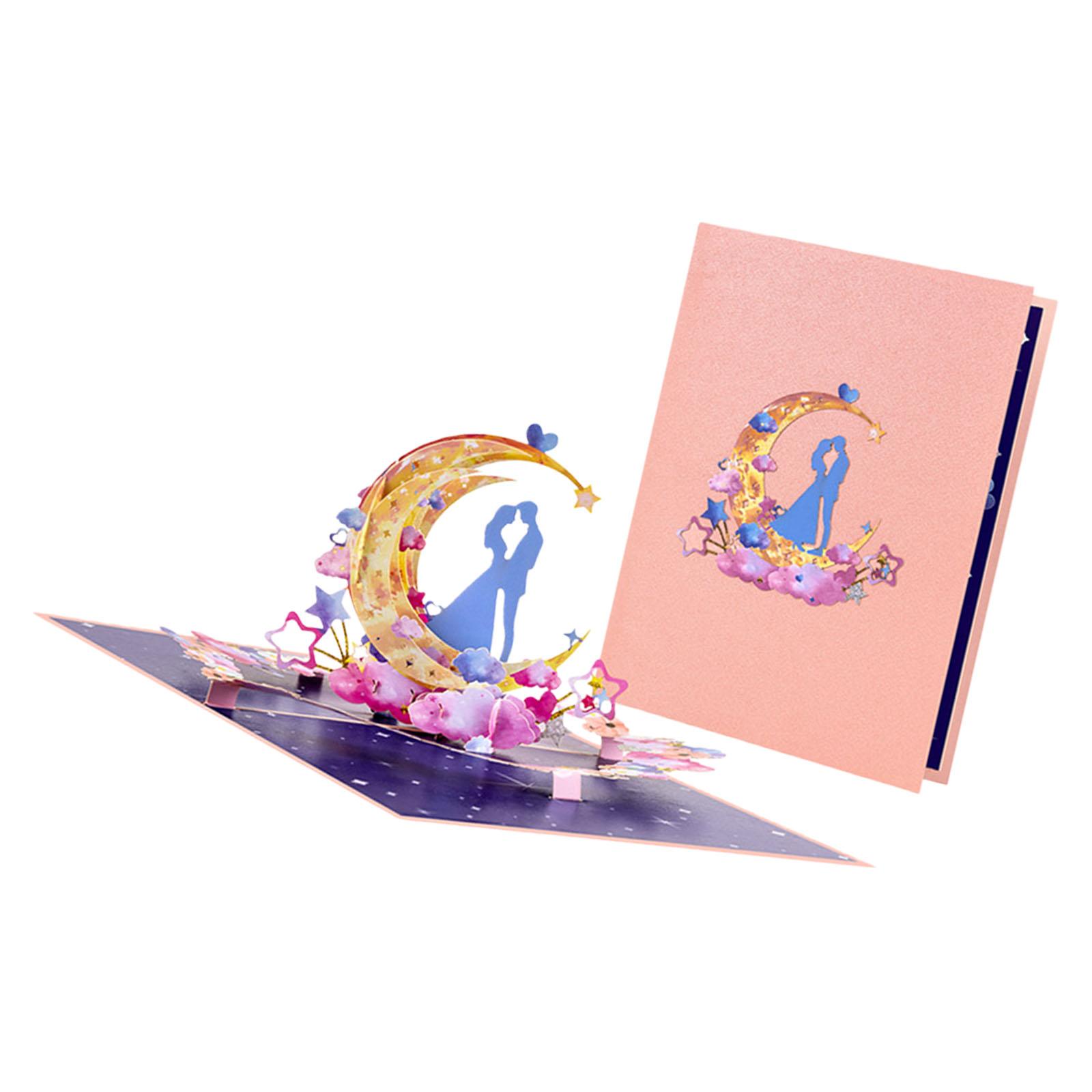 User Friendly Paper Crafted Love Greeting Card With 3D Couple Moons Design For Valentines Wedding Decors 1