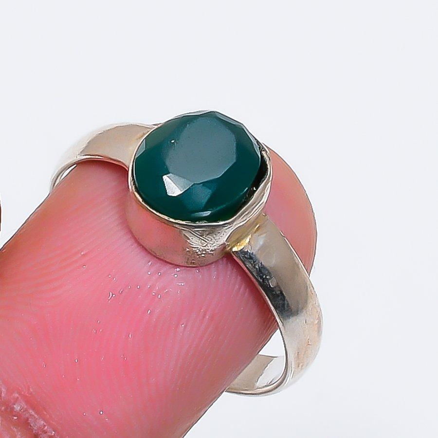 Natural Green Onyx Gemstone 925 Sterling Silver Jewelry Ring Size 7.5 ZS-1879