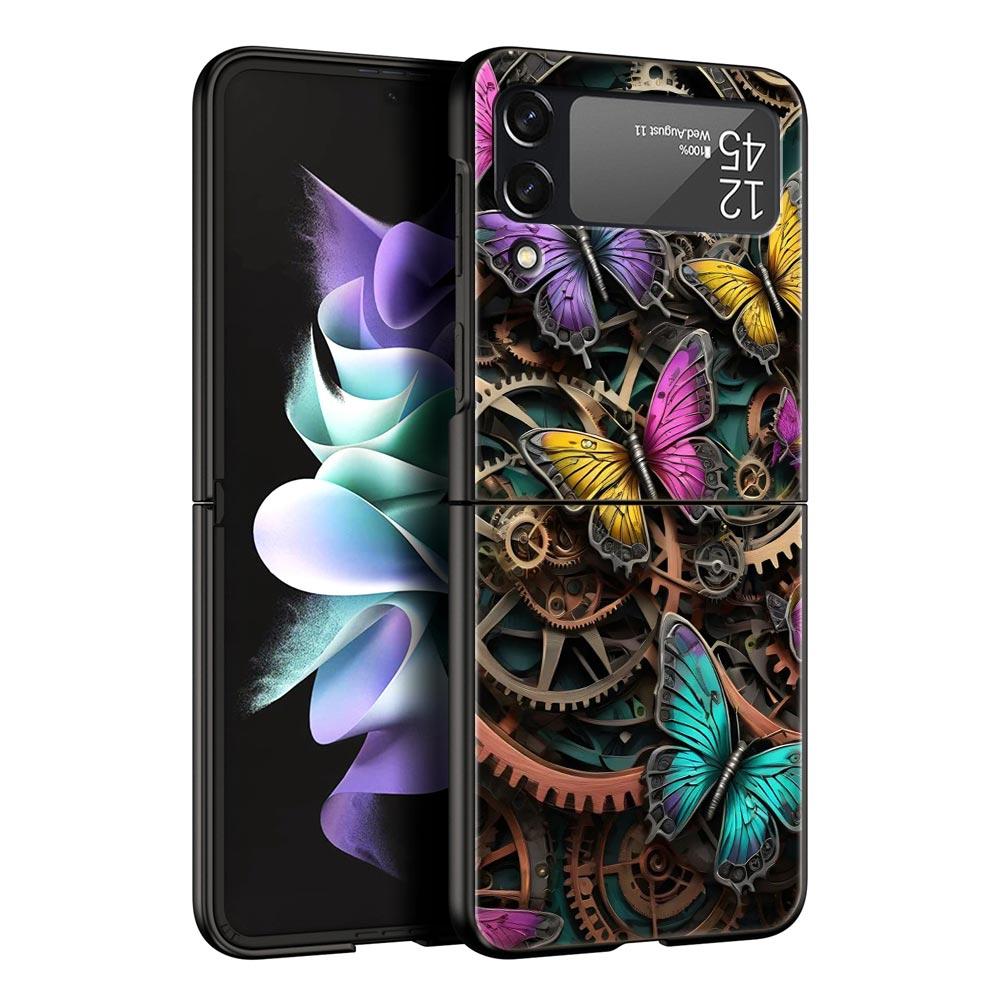 Fashionable Butterfly Flower Pattern Hard PC Phone Case For Samsung Galaxy Z Flip 7 6 5 4 Black Cover For Galaxy Z Flip 3 Shell
