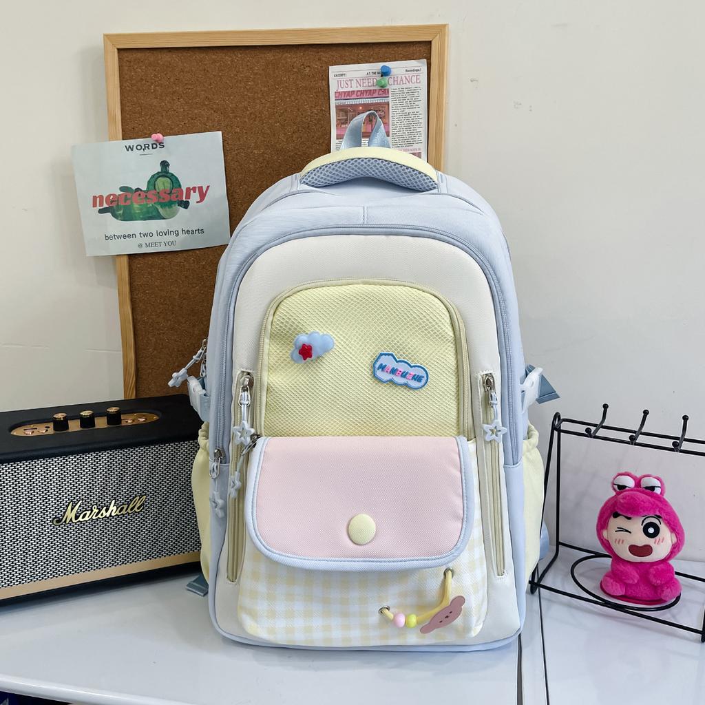 Schoolbag Japanese High-value Ins Plaid Girl Style Backpack Dopamine Contrasting Color College Style Primary and Secondary School Backpack
