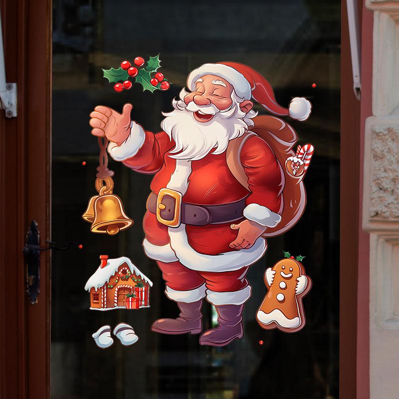 Cartoon Snowman Christmas Window Sticker Decoration 2025 New Year Snowflake Santa Claus Home Room Wall Glass Static Sticker Gift