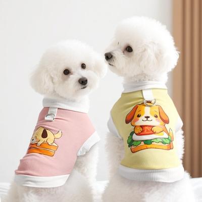Cute Cartoon Dog T-Shirt Animal Pattern Comfortable Cat Traction Suit Thin with D-ring Puppy Pullover Indoor Play